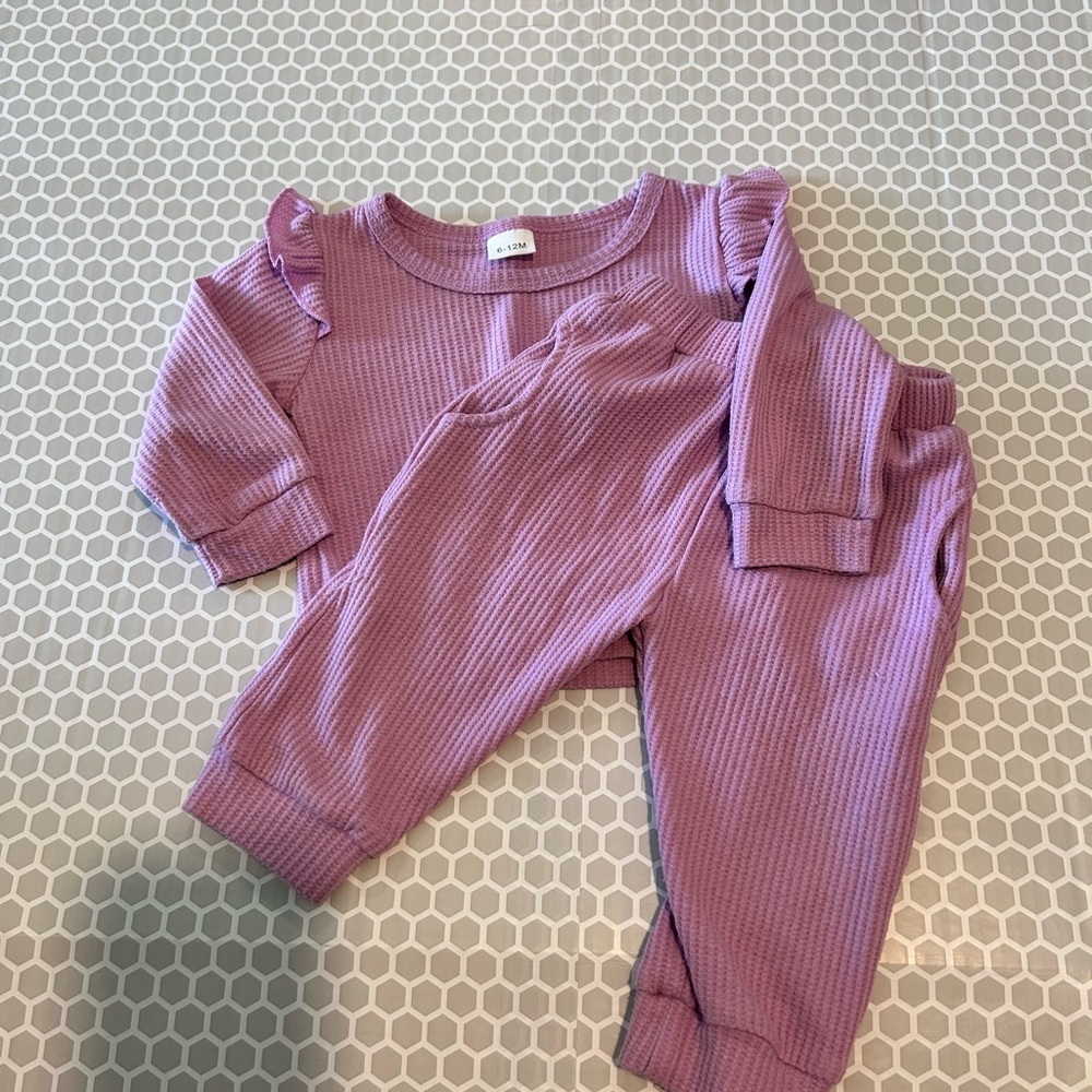 Two Piece Lilac Waffle Knit Baby Outfit